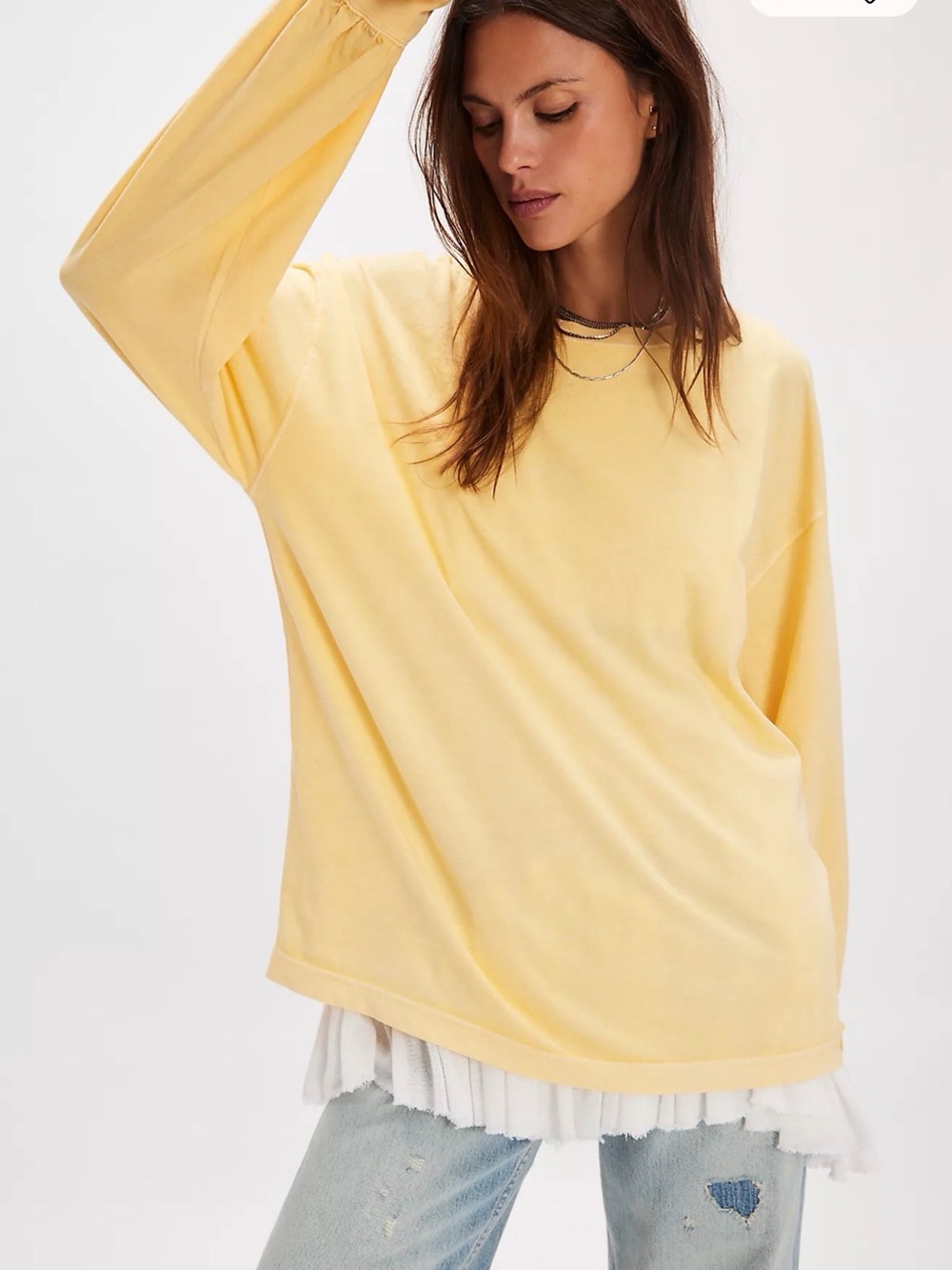 We The Free Soft Pastel Yellow Long Sleeve Crew